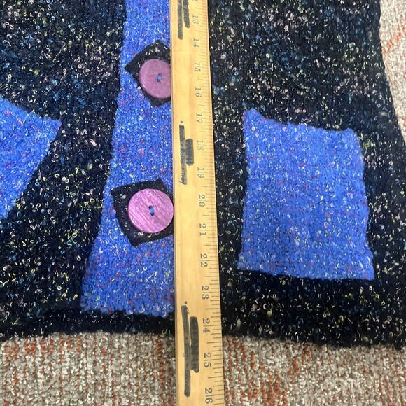 GLENMONT DESIGN Women’s Vintage Cardigan Black/Blue Sweater Large Buttons Medium - Picture 7 of 11